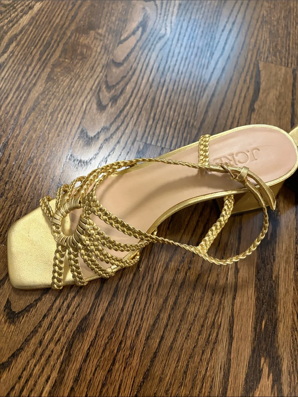 J. Crew Metallic Gold Braided T-Strap Heels